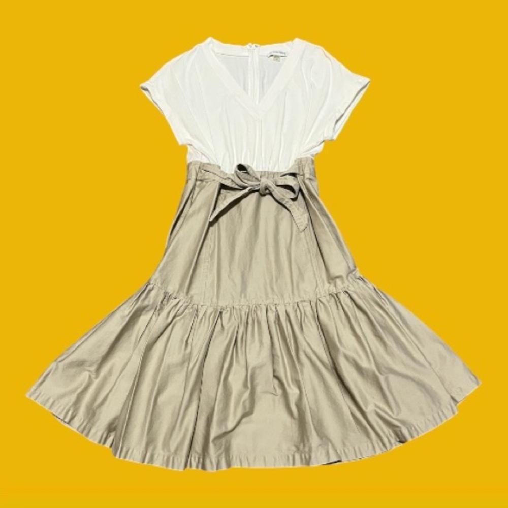Calvin Klein white and beige color blocked dress with waist tie size women’s 8